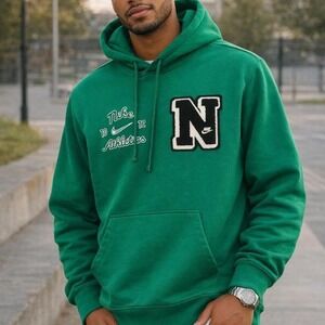 Nike Athletics Pullover Hoodie Men's‎ Medium Green Varsity N Patch 0260